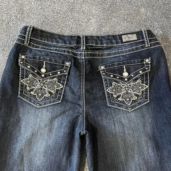 EARL WOMENS JEANS Sz 10 Bootcut Flare Stretch Denim Jeans Bling Rhinestone - Picture 9 of 10